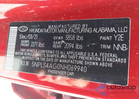 2022 Hyundai Elantra Sel z USA, uszkodzony, nr VIN 5NPLS4AG0NH069940